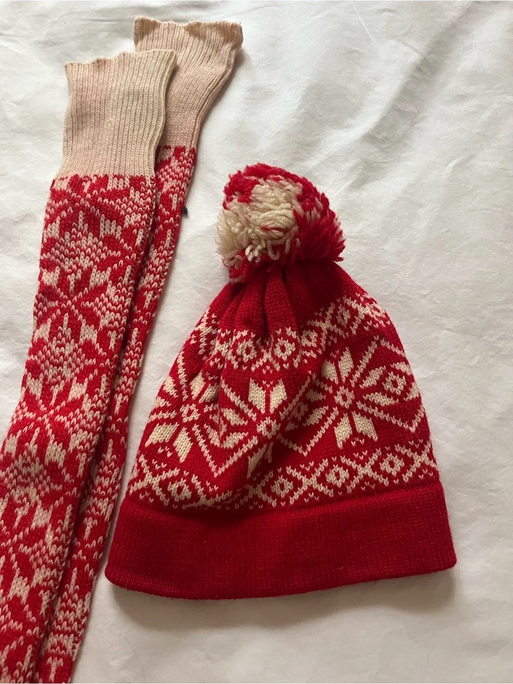 Kids Red Fair Isle Knit Hat and Cozy Socks Set